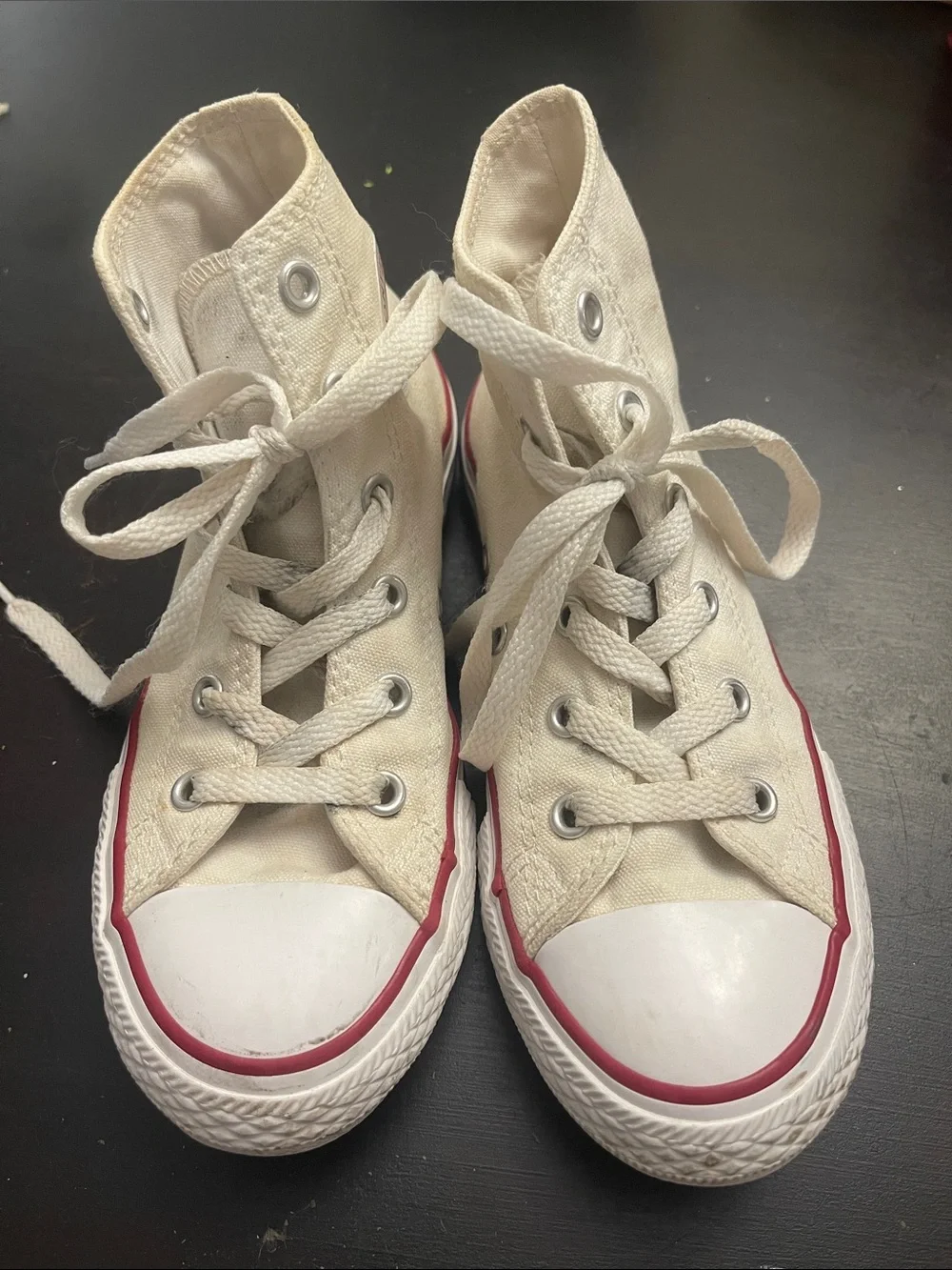 Converse Kids High-Top Canvas Sneakers in Cream with Red Trim
